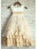 Champagne Taffeta Ivory Tulle Cap Sleeves Flower Girl Dress 